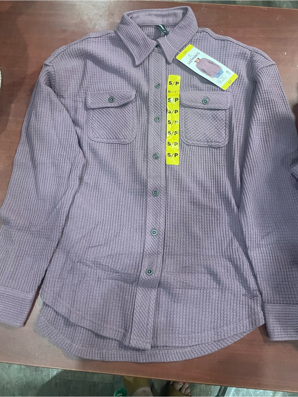 Waffle-Knit Button-Down Shirt Jacket - Dusty Lavender
